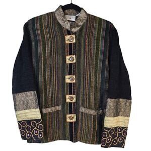 Vintage Yak Magik Jacket Women's S Black Multi Mixed Materials Silk Boho Artsy